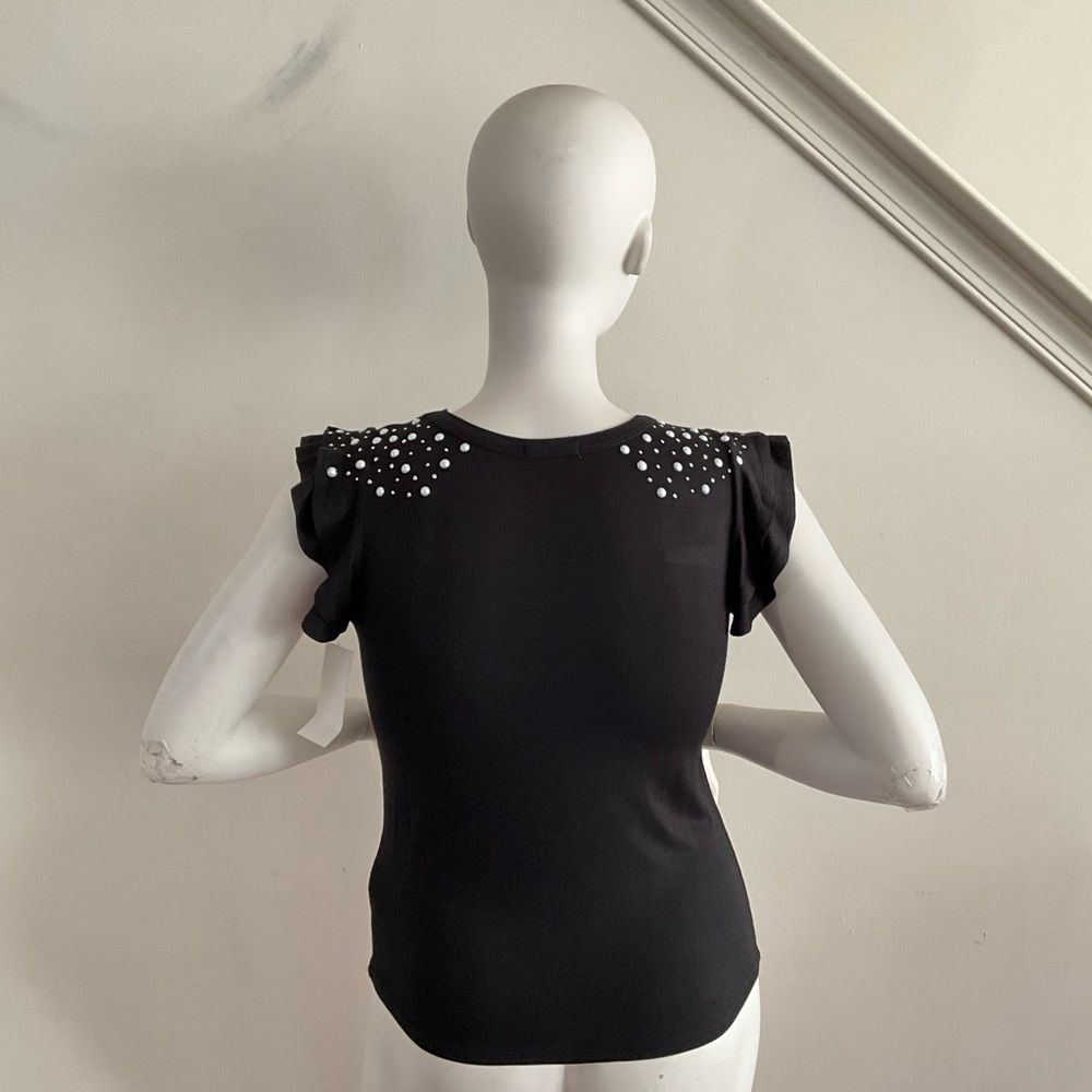 Occasion Embellished Cap Sleeve Tee Black S — image 3 of 8